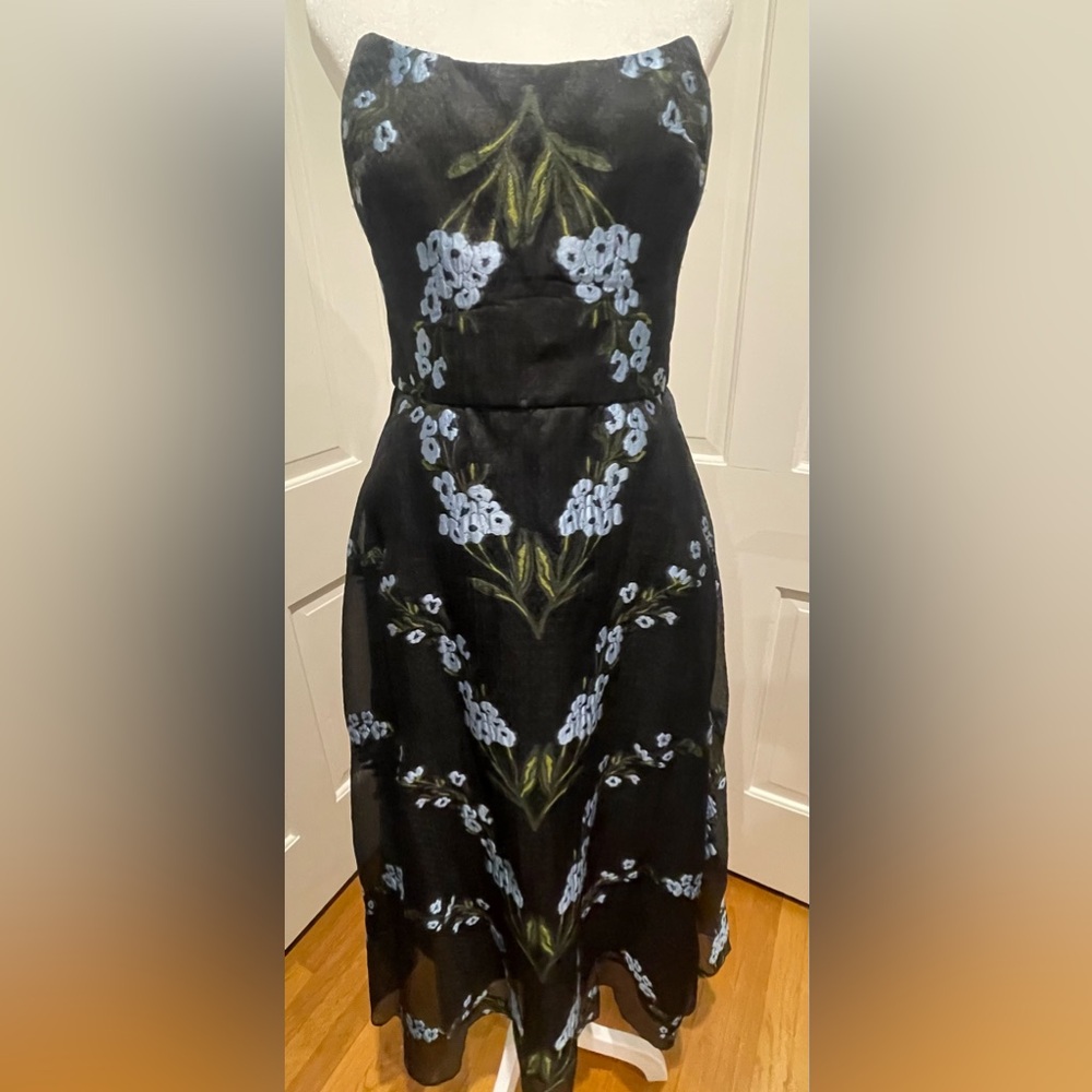 Lela rose strapless midi floral dress